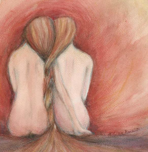 The Fire original painting of two friends sisters or gemini twin souls