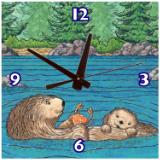 Otter Mom With Babe Wall Clock