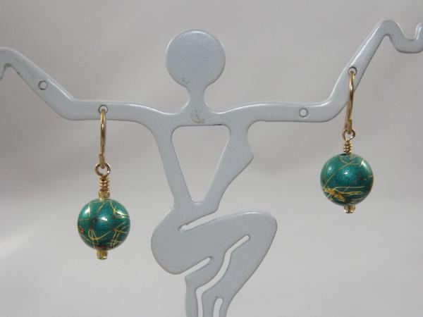 E-36 Teal & Gold Ball Earrings