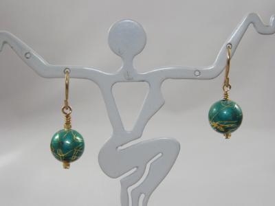 E-36 Teal & Gold Ball Earrings