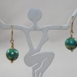 E-36 Teal & Gold Ball Earrings