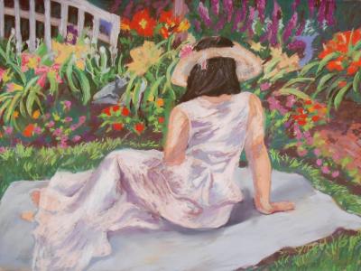 #14 Lady in garden, facing away