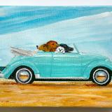 FOUR DOGS IN A CONVERTIBLE