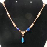 Copper Chain and Wire Necklace with Blue Bead Accents