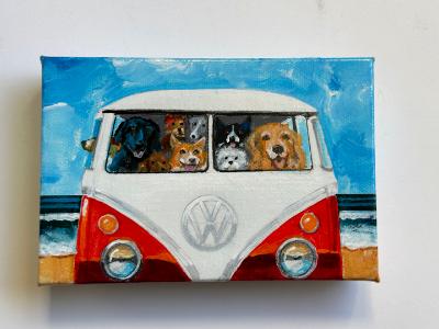 NINE DOGS TAKE THE BUS TO THE BEACH