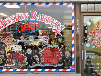 Boy and dog barbershop