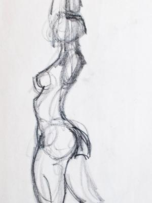 Female Nude Gesture, Arms Over Head