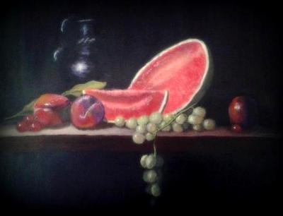 Still Life with Melon and Plums