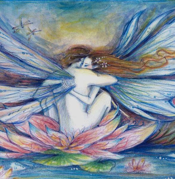 The Lillypond Original Fairy Lovers Painting in Watercolors