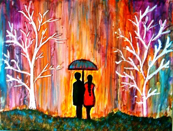 Buy Rainy day painting on yupo romantic and colorful