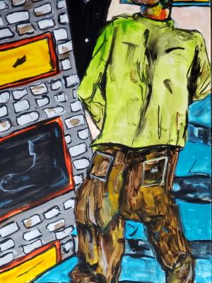 He wanders the city streets seeking signs of other humans, but finding no one. He is alone. © 2020 By Duane Kirby Jensen, 6 x 15 He wanders the city streets seeking signs of other humans, but finding no one. He is alone. © 2020 By Duane Kirby Jensen, 6 x 15
