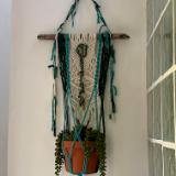 SOLD  White/turquoise Macrame plant hanger