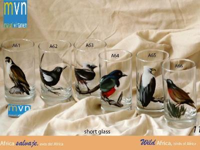 Set of handpainted glasses: BIRDS OF AFRICA