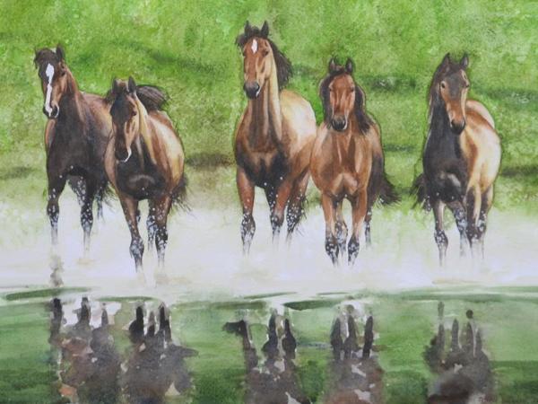 Horses in the greennery, 35cm x 50cm, 2014