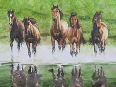 Horses in the greennery, 35cm x 50cm, 2014