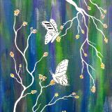 "White Silhouette Butterfly-Green" 