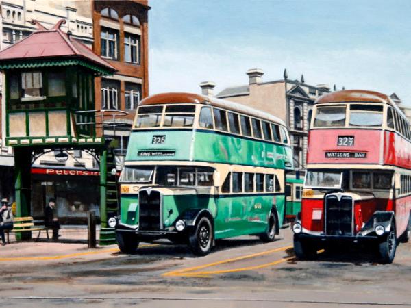 Buses in Taylor Square, Sydney 1947 
