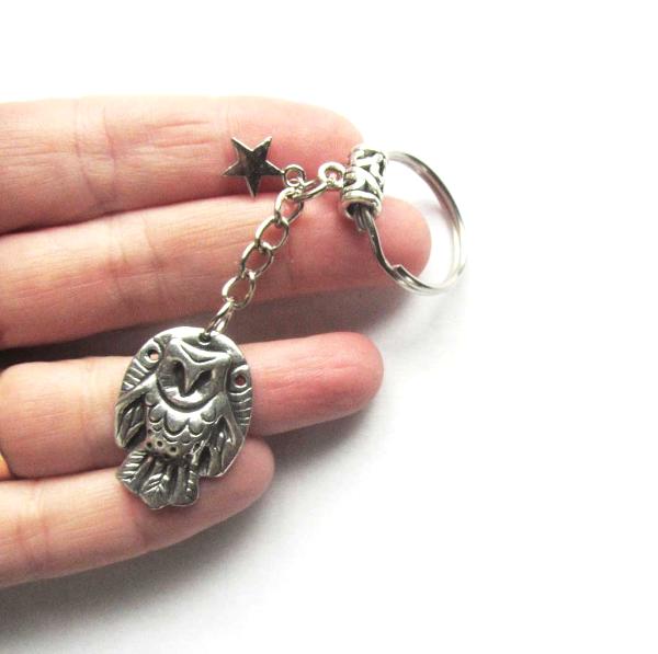 Owl keychain owl keyring original barn owl zipper pull