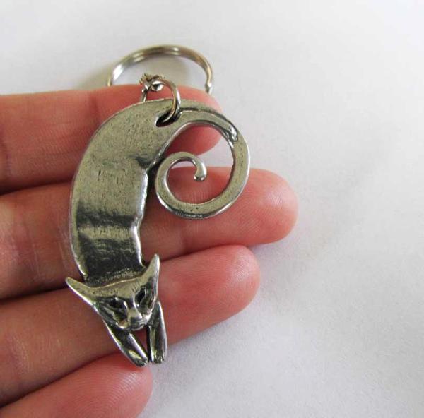 Cat Keyring or Keychain Pewter Cat keyfob or zipper pull