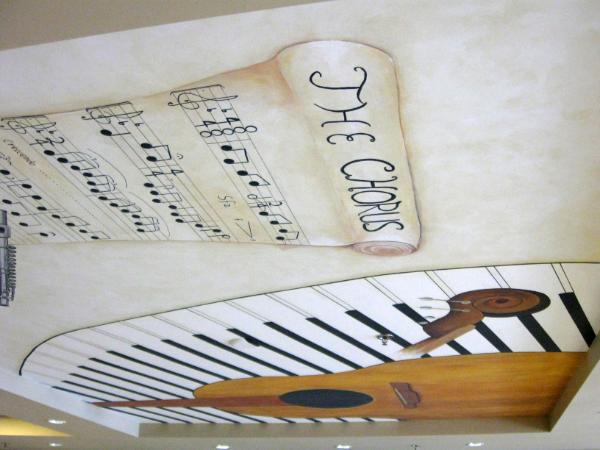 Music mural on condo foyer ceiling