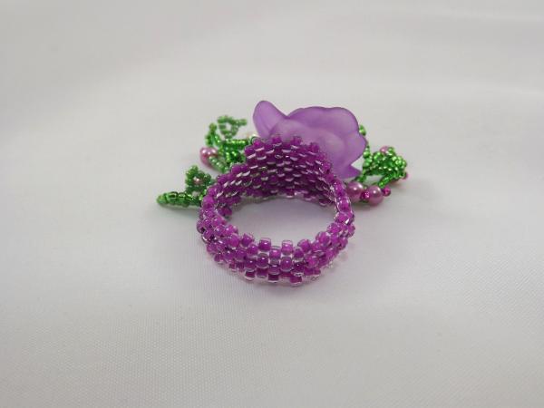 R-11 Purple Beaded Ring w/Purple Flower