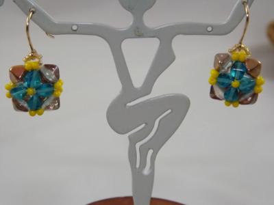 E-115 Turquoise & Yellow Flower Earrings