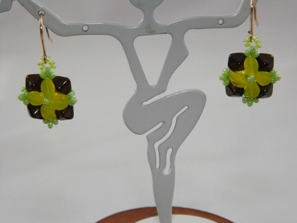 E-114 Yellow & Green Flower Earrings