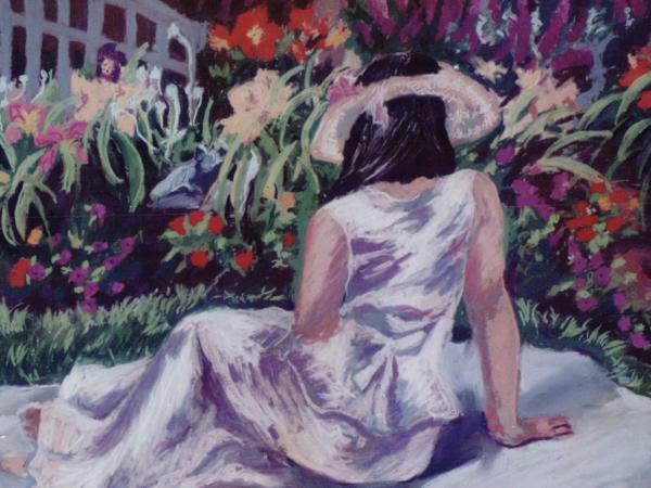 #14 Lady in garden, facing away
