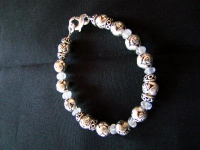 #4 sterling rose beads with pewter and crystal