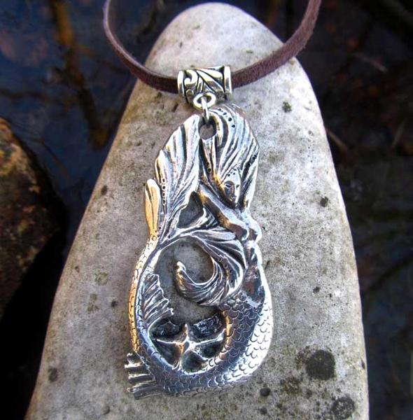 Mermaid pendant pewter mermaid necklace from an original design by Liza Paizis