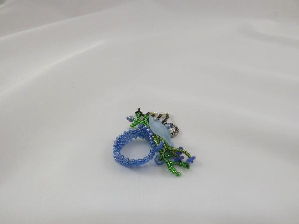 R-2 Blue Beaded Ring w/Blue Flower