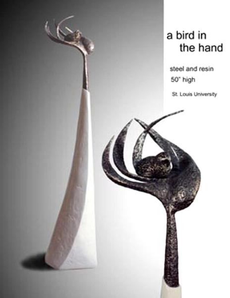 a bird in the hand #1 | resin & steel |  50" tall