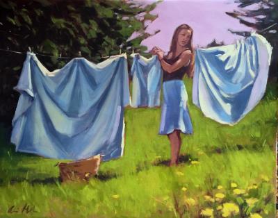 Trailing Yew Laundress 24x30" oil Trailing Yew Laundress 24x30" oil