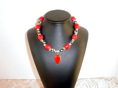Red Coral and Amber Necklace