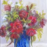 Red Roses in Blue Vase