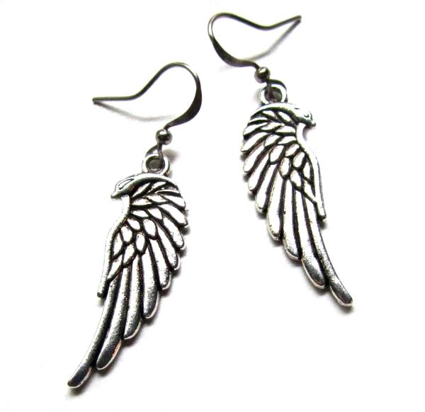 Angel wing silver toned dangle earrings wings angels charms for the ears