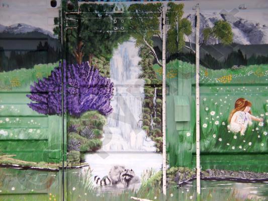 Exterior mural on metal C- can