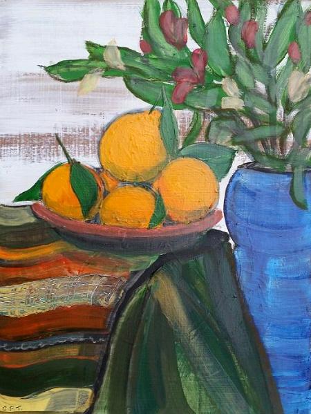 Tangerines with Blue Vase
