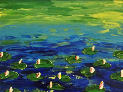 Water Lilies 9 x 12 Acrylic on Canvas board Embellished prints available 