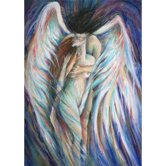 Angel's Kiss romantic art print of two embracing lovers Angel Love