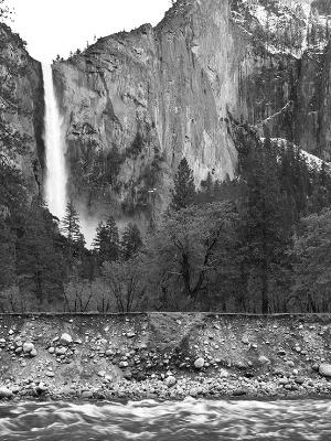 Merced River and Bridalveil Falls B&W Merced River and Bridalveil Falls B&W