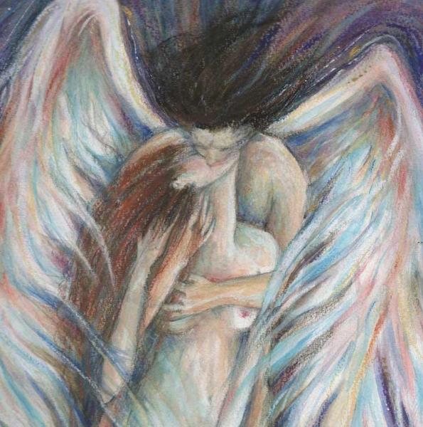 Angel's Kiss romantic original painting of two embracing lovers