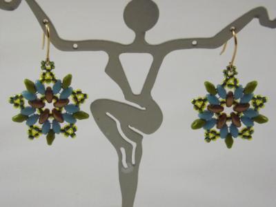 E-5 Olive, Turquoise, & Matte Gold Flower Earrings E-5 Olive, Turquoise, & Matte Gold Flower Earrings