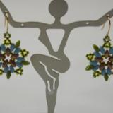 E-5 Olive, Turquoise, & Matte Gold Flower Earrings