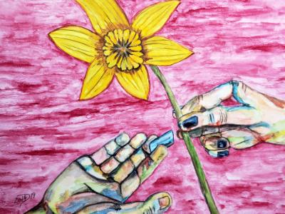 She gave him a flower and he offered her a razor blade.... each speaking a language the other understood. She gave him a flower and he offered her a razor blade.... each speaking a language the other understood.