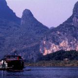  Chinese Commune boat, distant mountains