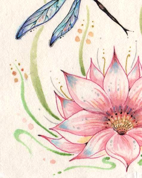 Dragonfly with lotus flower original Zen style painting
