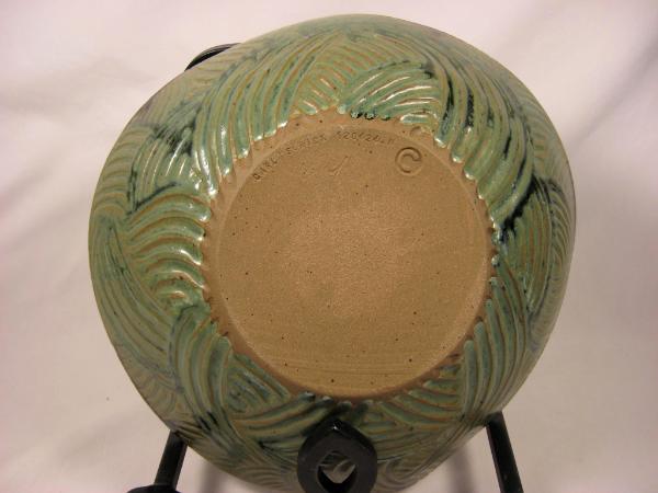 120424.N Heavily Textured Carved Bowl with Multiple Glazes