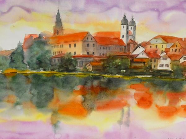 Very early in the morning in Telc - Czech Republic, 76cm x 56cm (WATERCOLOR DEMONSTRATION)