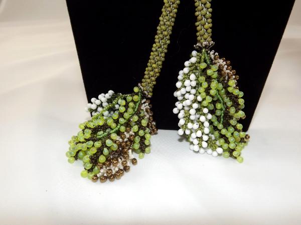 N-69 Olive Crocheted Tassel Necklace